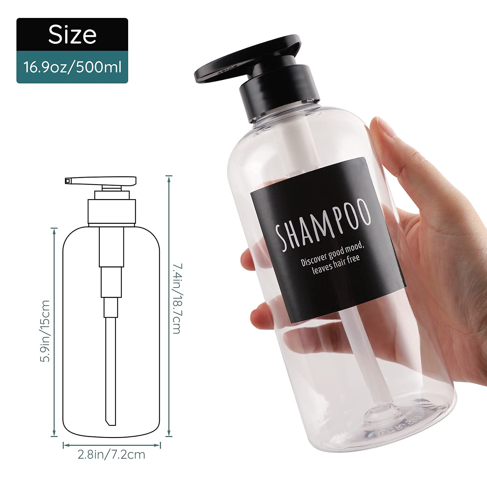 Shampoo and Conditioner Bottles  Segbeauty 2 Pack 16.9oz Refillable Shampoo Bottles  500ml Labeled Clear Shower Bottles Refillable  Large Empty Plastic Bathroom Soap Lotion Shampoo Dispenser with Pump